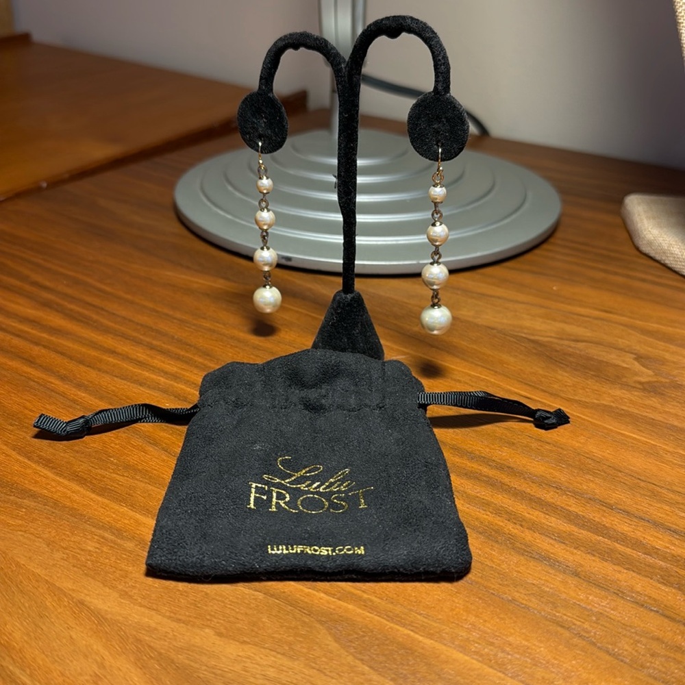Neiman Marcus Lulu Frost Glass Pearl Brass Drop Earrings